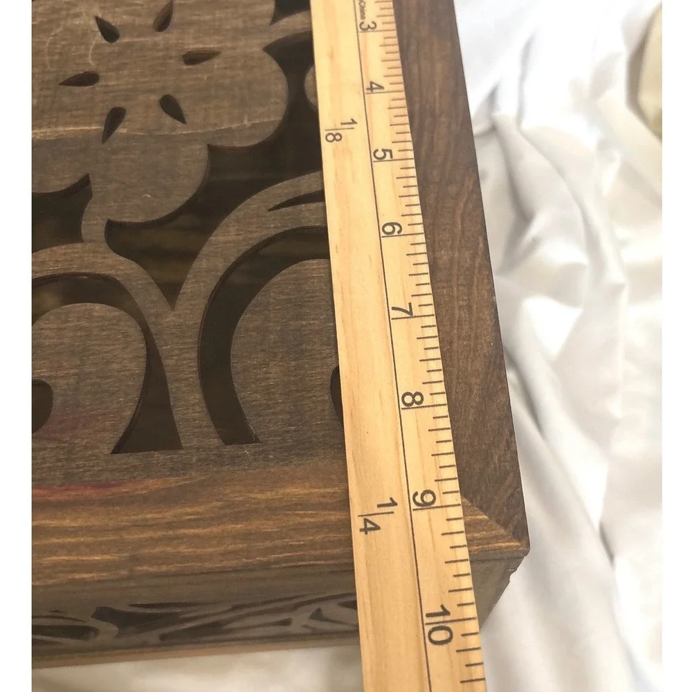 Laser Cut Wooden Keepsake Box Large Brown Floral Filigree Carved Latch Chest